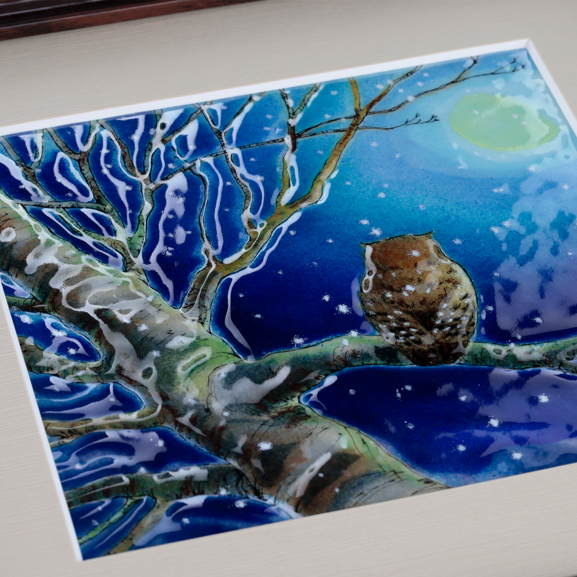 月見るふくろう – 【京都・宇治】七宝焼絵画制作工房｜七彩工房
