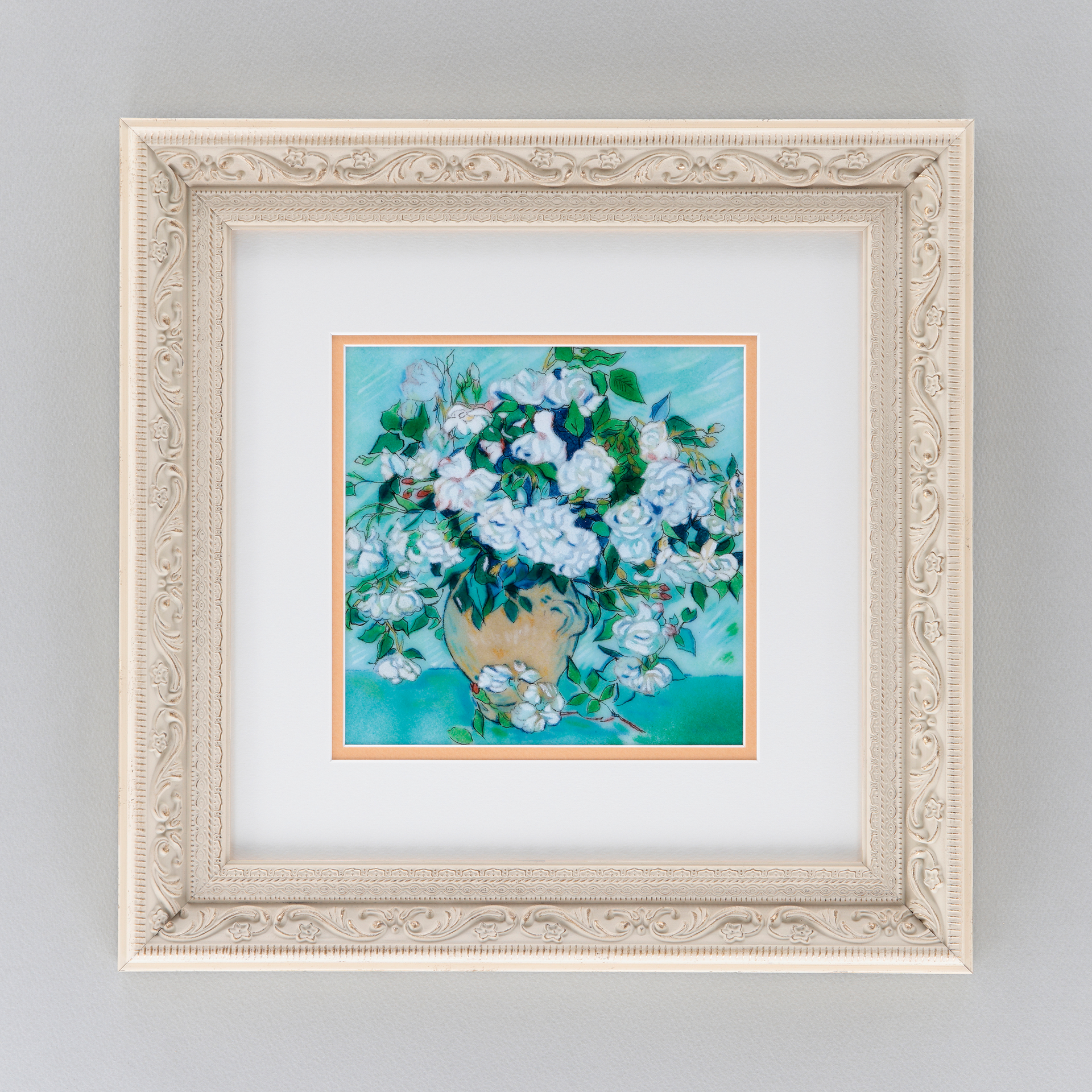 ゴッホ　白い薔薇　アルゴグラフ制作　美品 ゴッホの白いバラ – 【京都・宇治】七宝焼絵画制作工房｜七彩工房